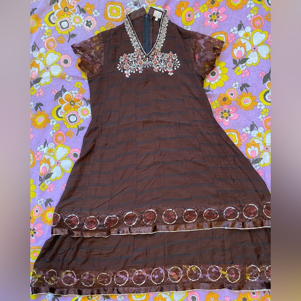 Vintage brown sequin indian dress M petite